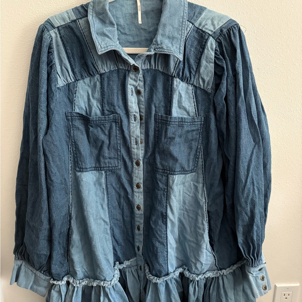 Patchwork Denim Button-Up Dress - image 1